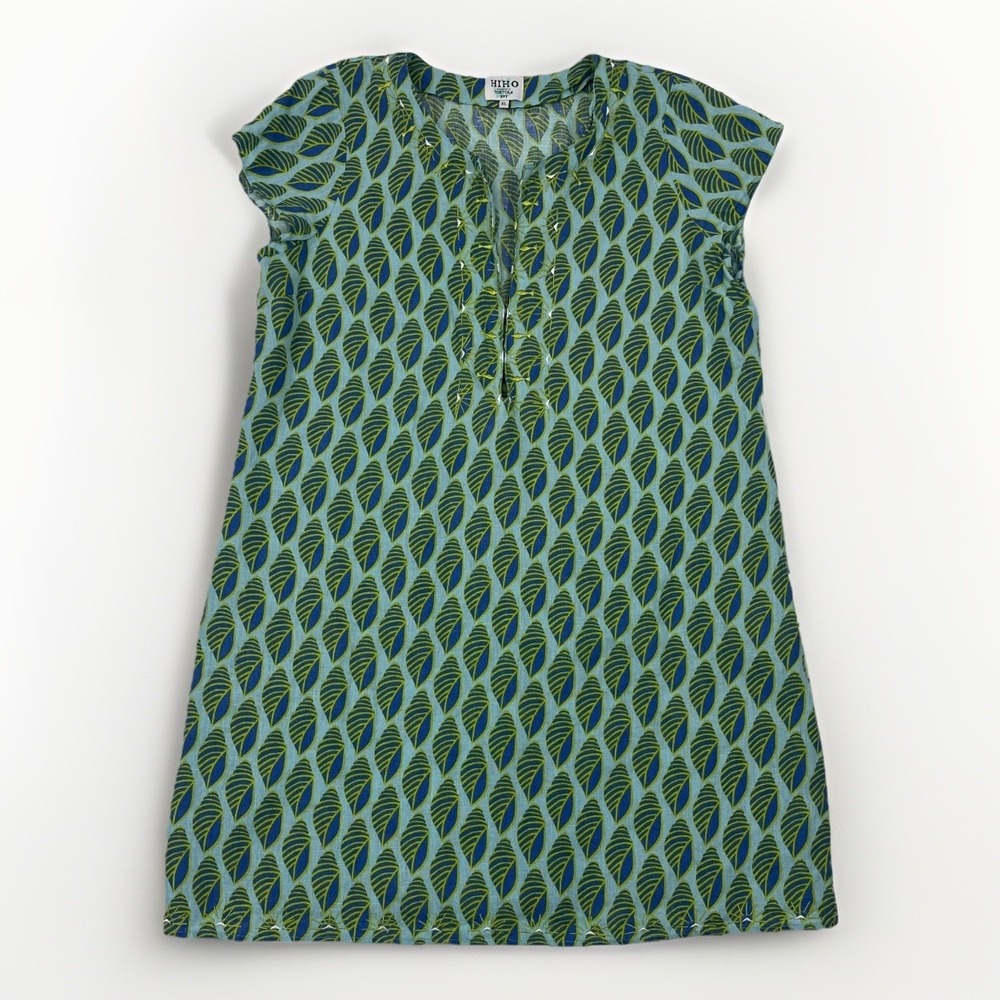 HIHO Tortola BVI Rachel Shift Dress 100% Linen Blue Seashell Resort Beach Cruise